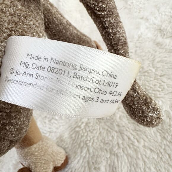 JoAnn Fabrics Monkey Plush Toy 12” Ribbed Stuffed Animal Ape Beanbag - Picture 4 of 5